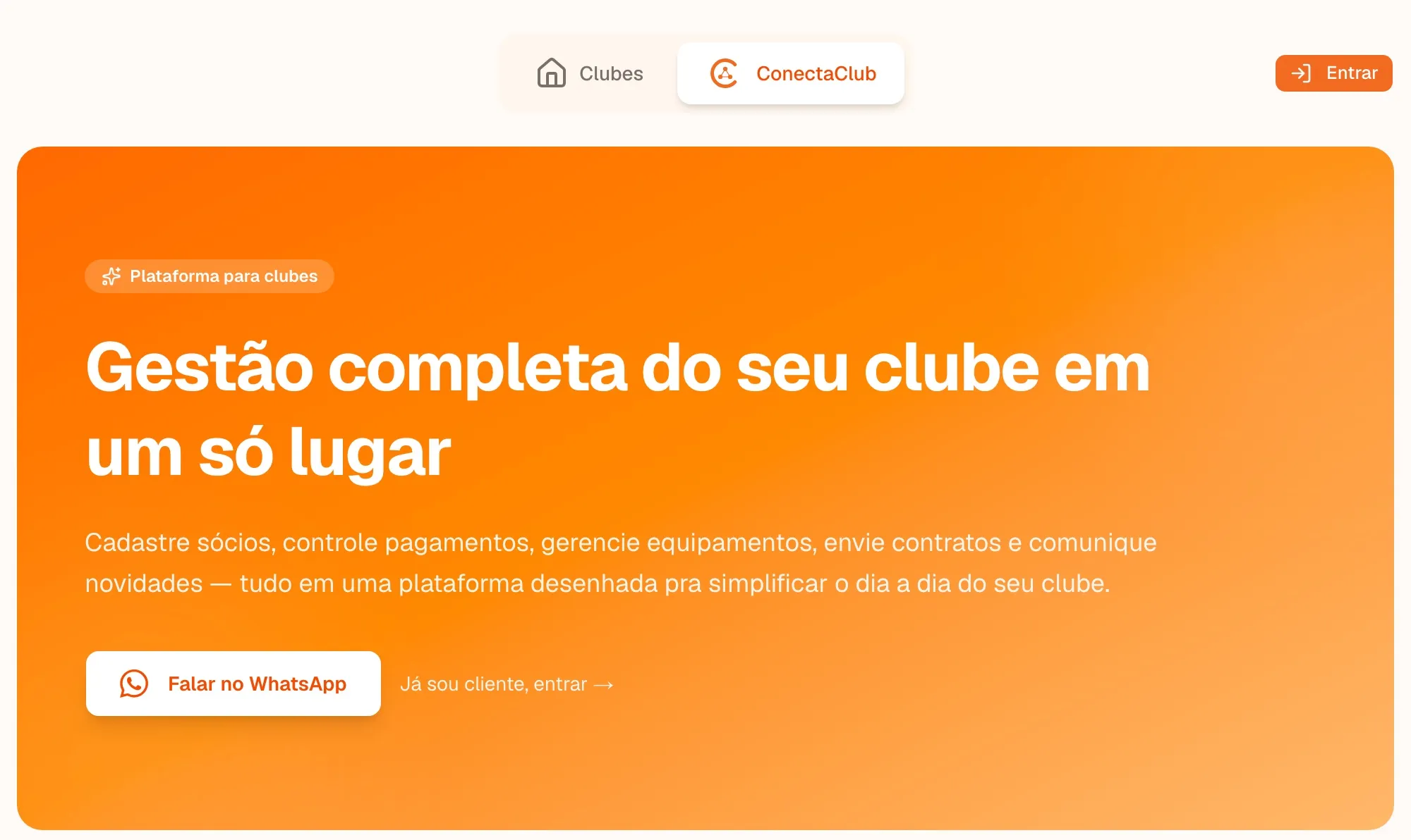 Página do ConectaClub: gestão completa do seu clube em um só lugar